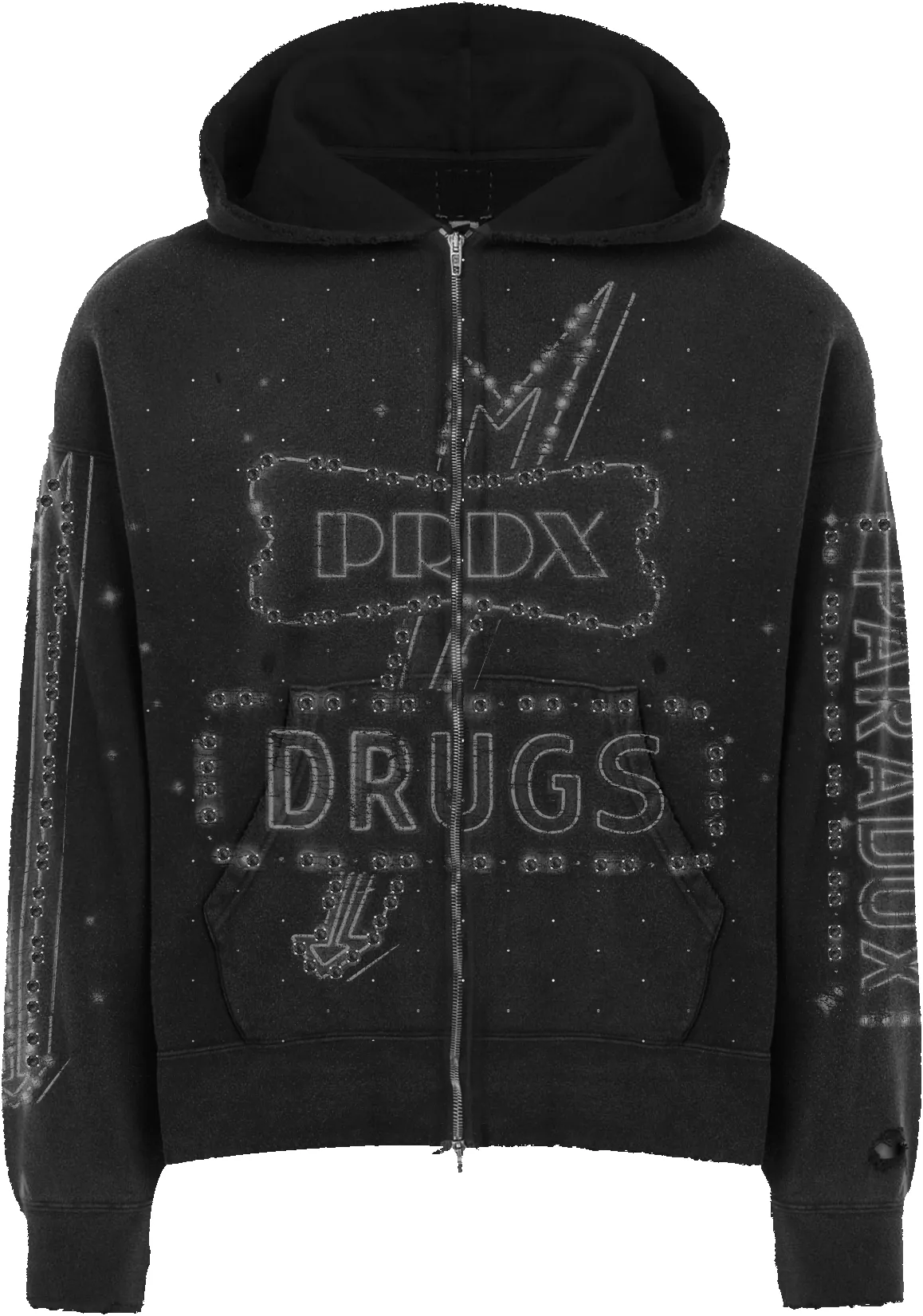 "PRDX DRUGS" - ZIP UP HOODIE (BLACK/BLACK) sold by Paradox Lab