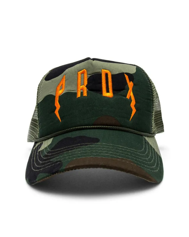 PRDX Trucker Hat (Camo/Olive/Orange) sold by Paradox Lab