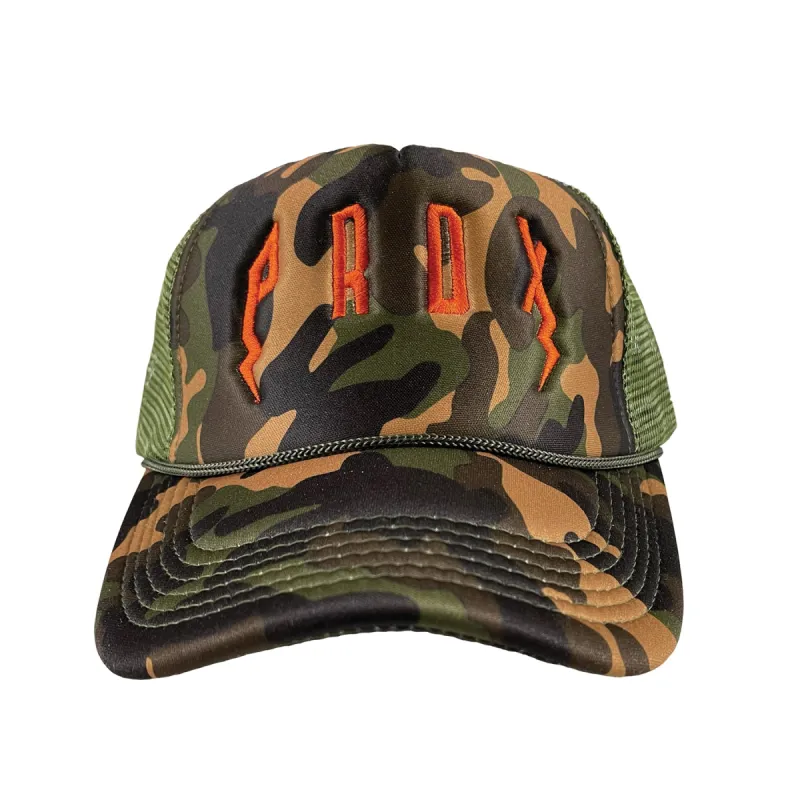 PRDX Trucker Hat (Camo/Olive/Orange) sold by Paradox Lab