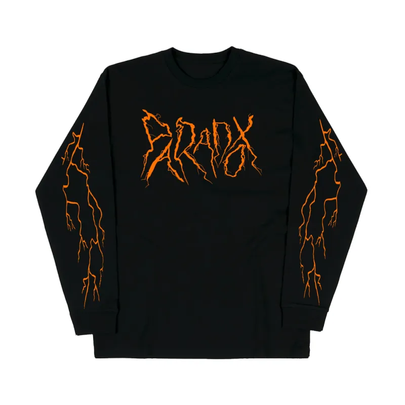 "Lightning Strike" Long Sleeve Tee (Black/Orange) sold by Paradox Lab