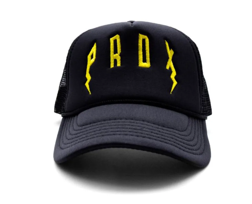 PRDX Trucker Hat (Black/Black/Yellow) sold by Paradox Lab