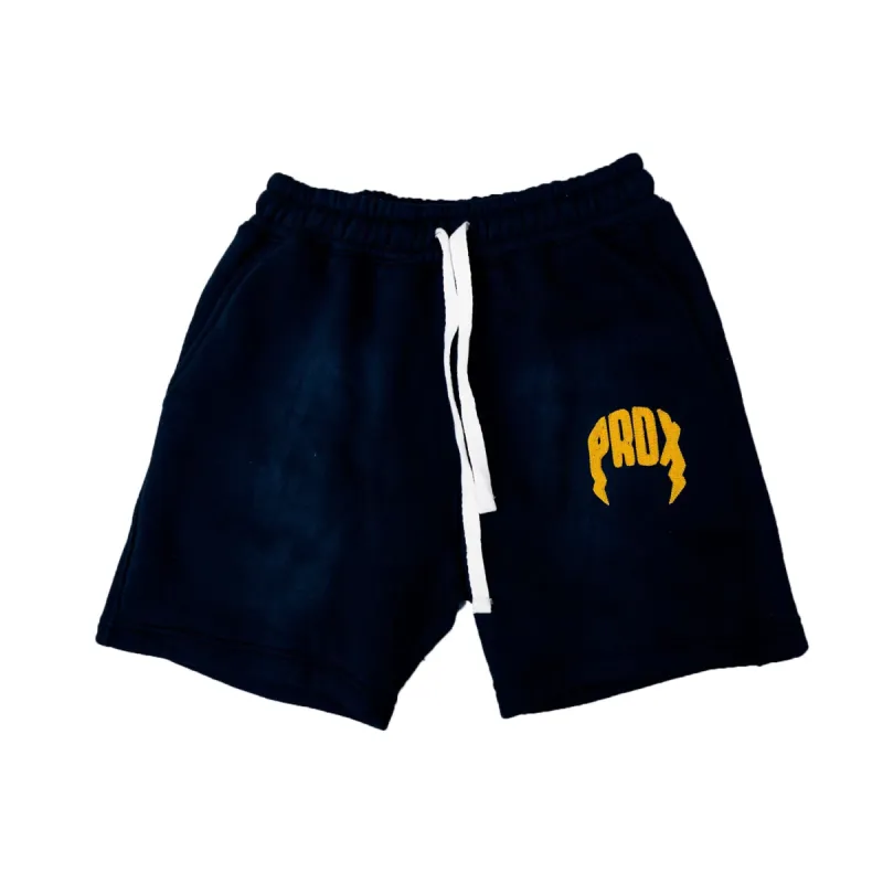 "PRDX" Lightning Arc Logo Sweatshorts (BLACK/YELLOW) sold by Paradox Lab