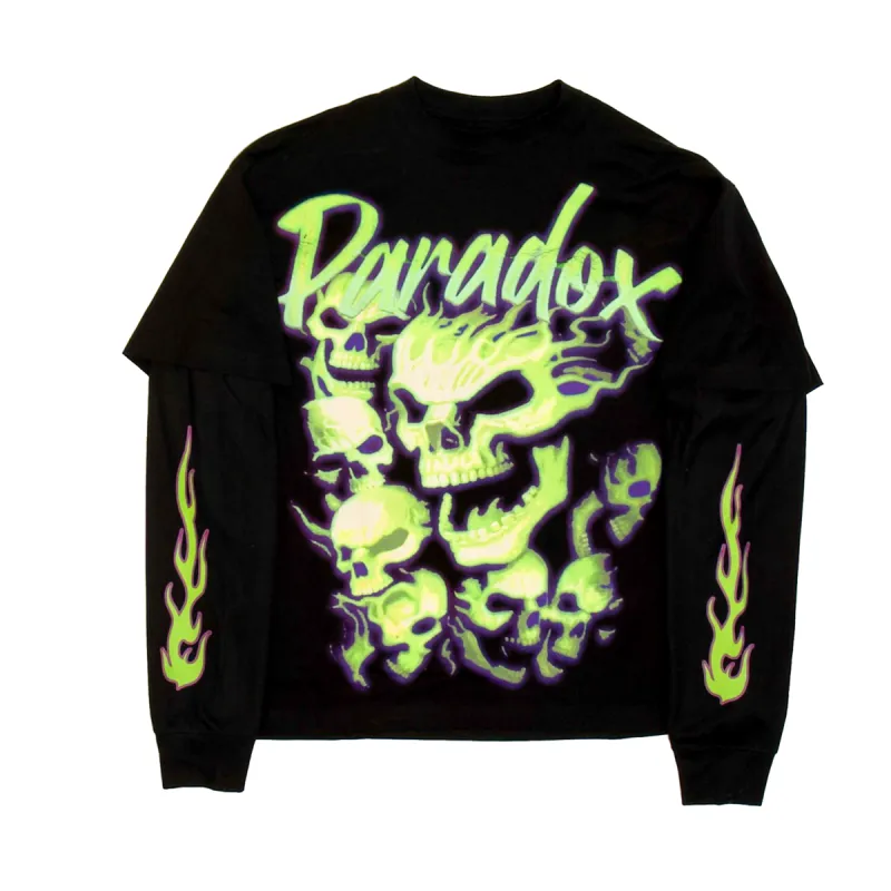 “FLAMING SKULLS” THERMAL TEE made by Paradox Lab