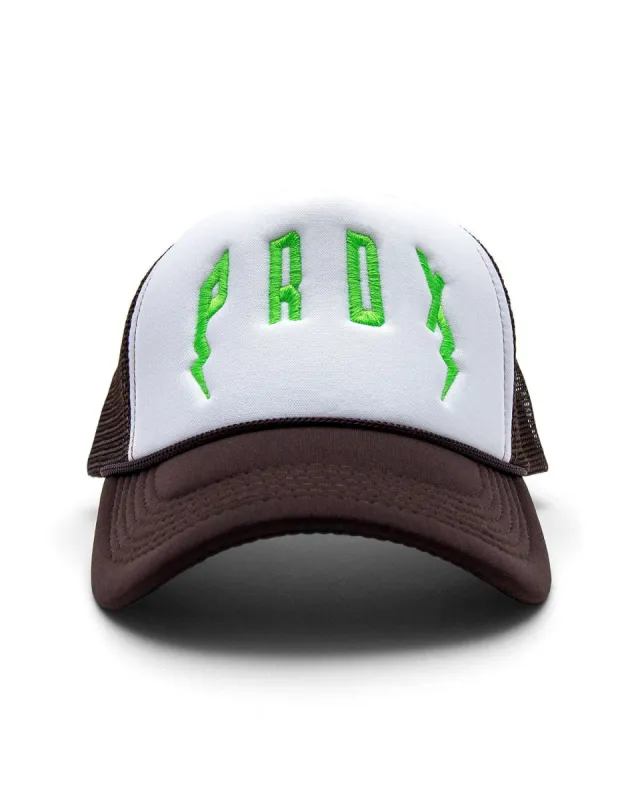 PRDX Trucker Hat (Brown/White/Neon Green) sold by Paradox Lab