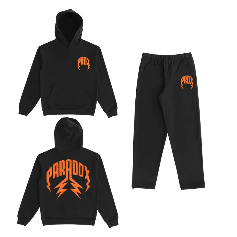 Lightning arc logo sweatsuit (BLACK/ORANGE) sold by Paradox Lab