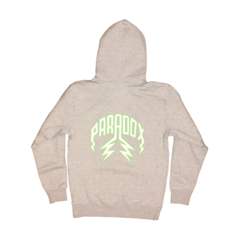 Lightning Arc Logo Pull-Over Hoodie (Gray/Neon Green) sold by Paradox Lab