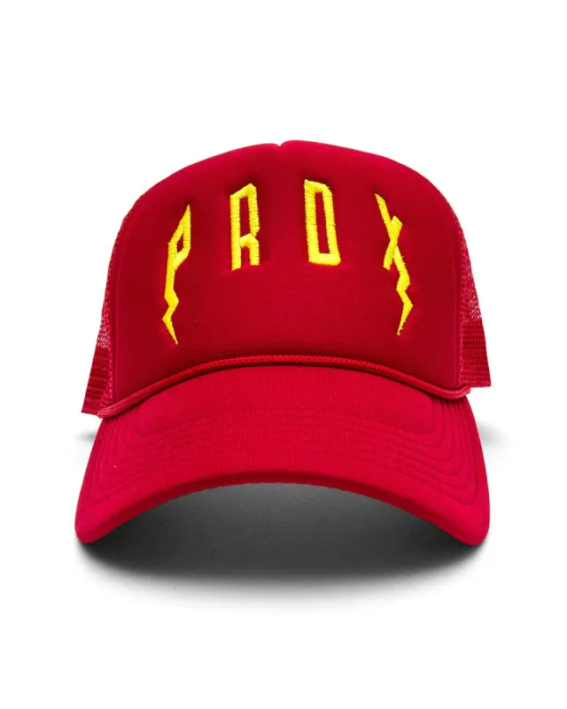 PRDX Trucker Hat (Red/Red/Yellow) sold by Paradox Lab