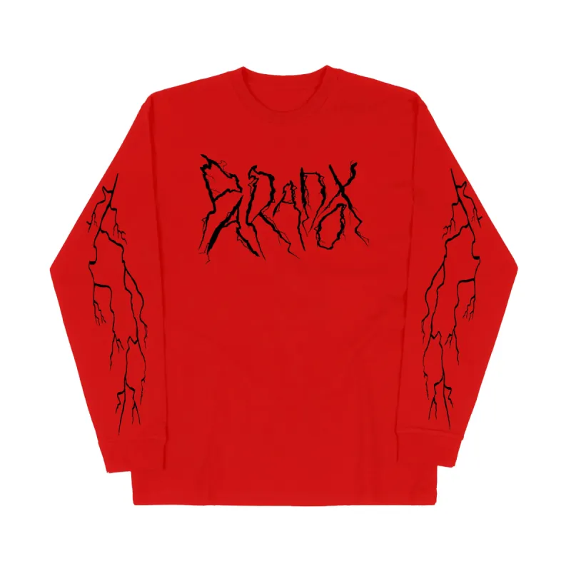 "Lightning Strike" Long Sleeve Tee (Red/Black) sold by Paradox Lab