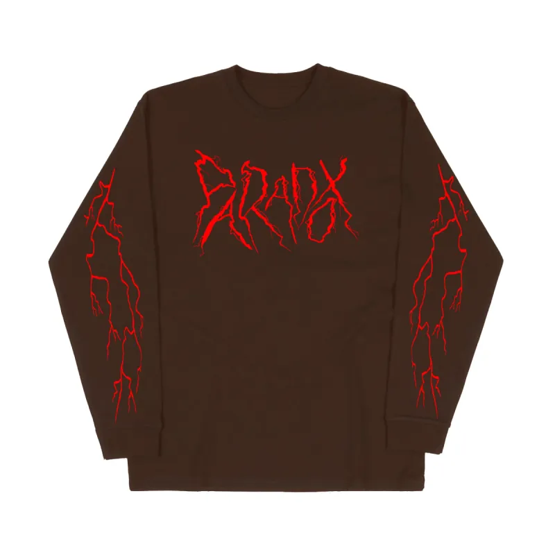 "Lightning Strike" Long Sleeve Tee (Brown/Red) sold by Paradox Lab