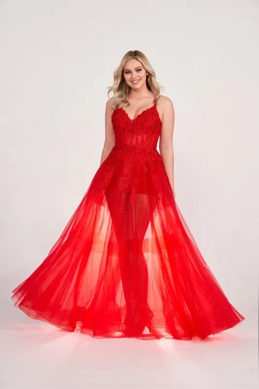 Ellie Wilde Long Illusion Prom Dress EW34032 made by Mon Cheri