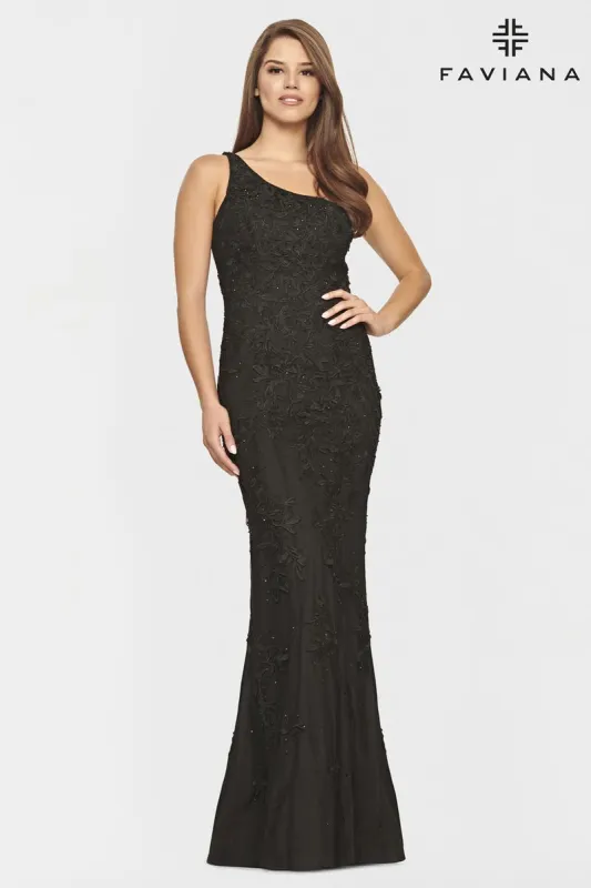 Faviana Long Lace One Shoulder Prom Dress S10822 sold by Terry costa
