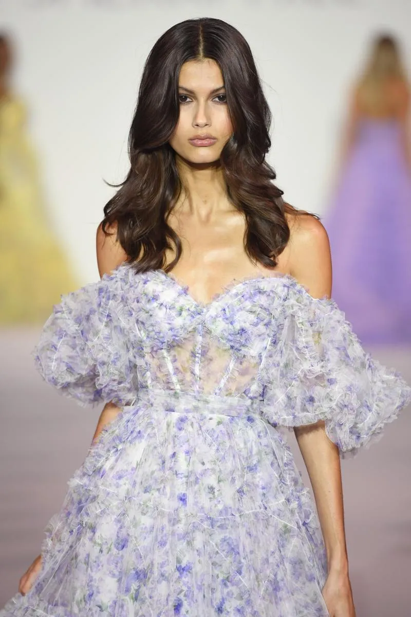 Sherri Hill Long Tulle Ruffle Floral Print Prom Dress 56336 sold by Terry costa product image thumbnail 2