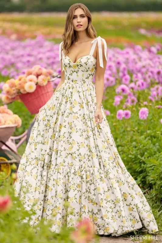 Sherri Hill Floral Print A-Line Long Dress 56347 sold by Terry costa