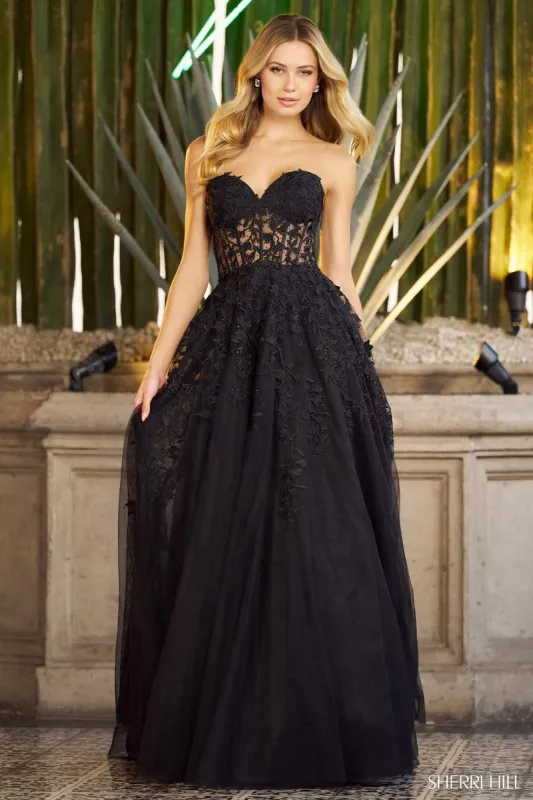 Sherri Hill Strapless Lace A-Line Prom Dress 55760 sold by Terry costa