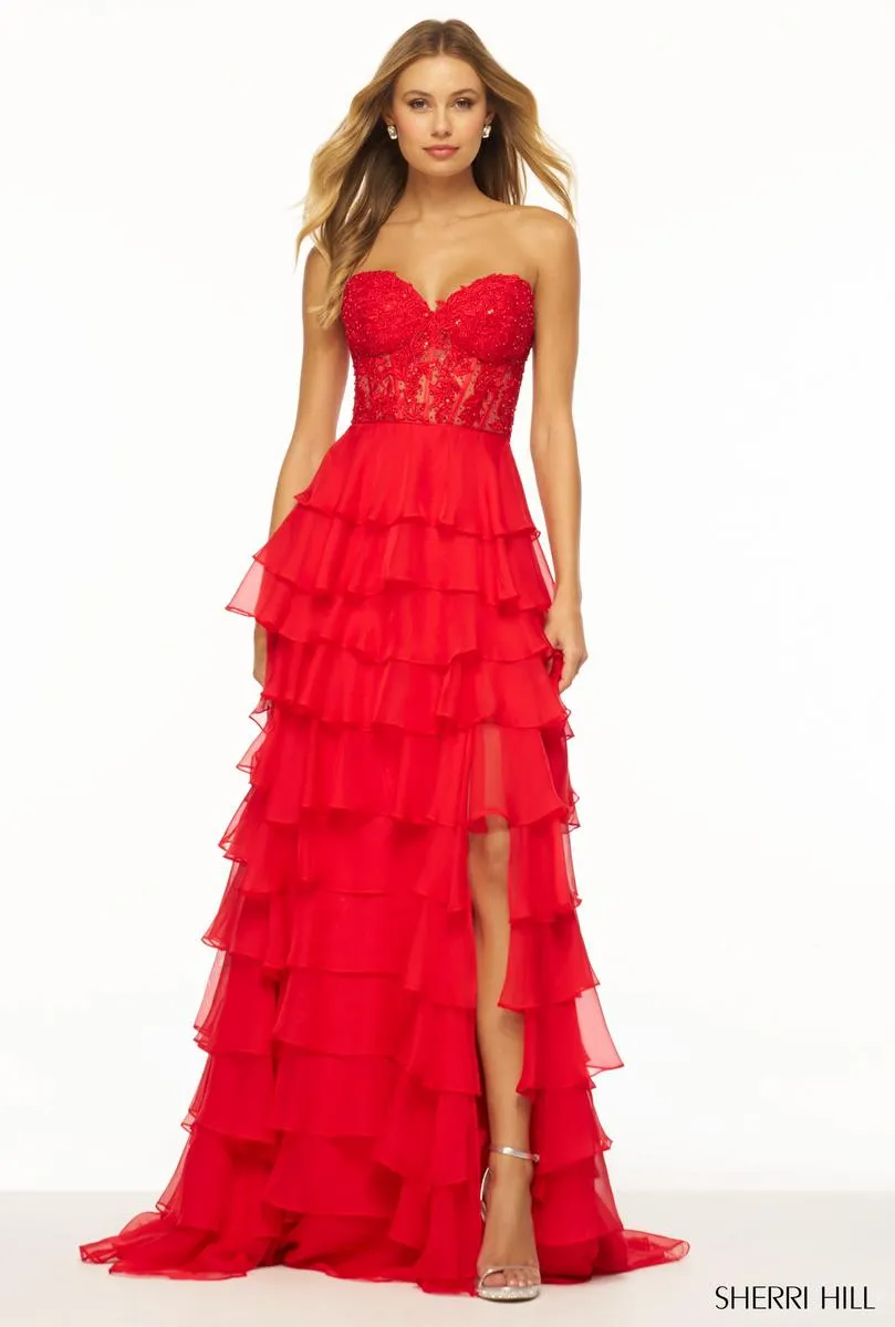 Sherri Hill Ruffle Corset Prom Dress 56162 - B sold by Terry costa product image thumbnail 4