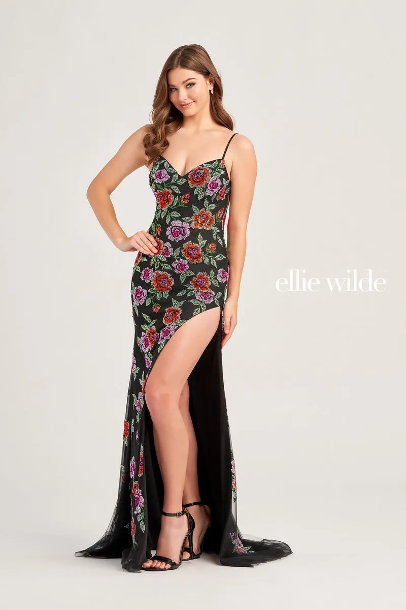 Ellie Wilde Floral Beaded Prom Dress EW35069 sold by Terry costa product image thumbnail 2