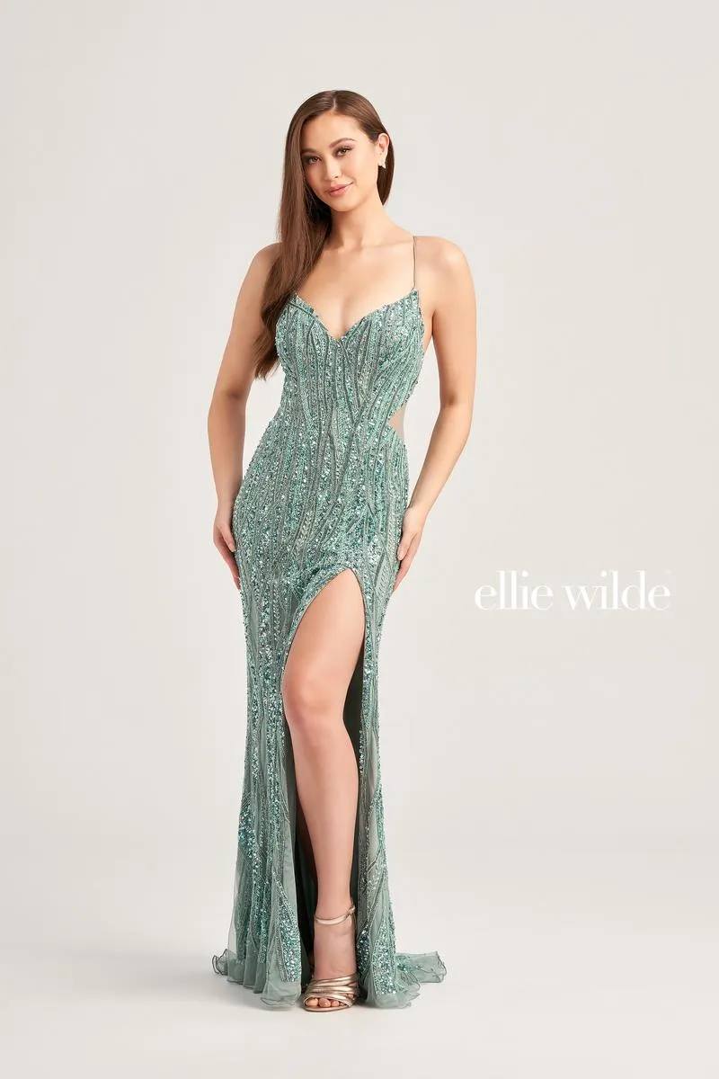 Ellie Wilde Beaded Illusion Back Prom Dress EW35023 sold by Terry costa product image thumbnail 5