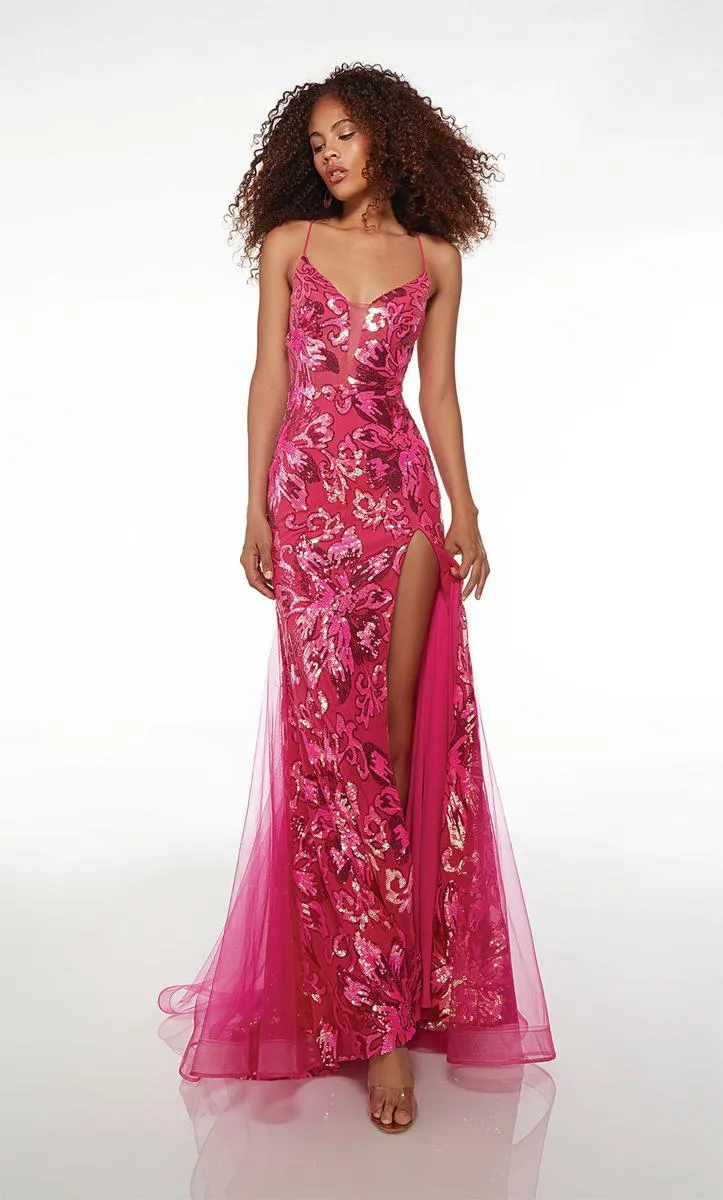 Alyce Floral Sequin Long Prom Dress 61617 sold by Terry costa product image thumbnail 3