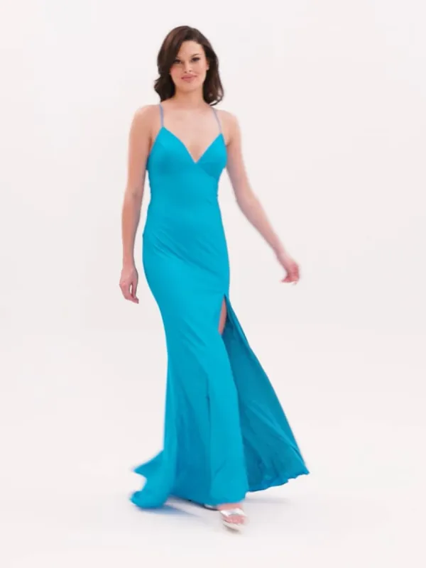 Faviana Long V-Neck Charmeuse Prom Dress S10826 made by Faviana