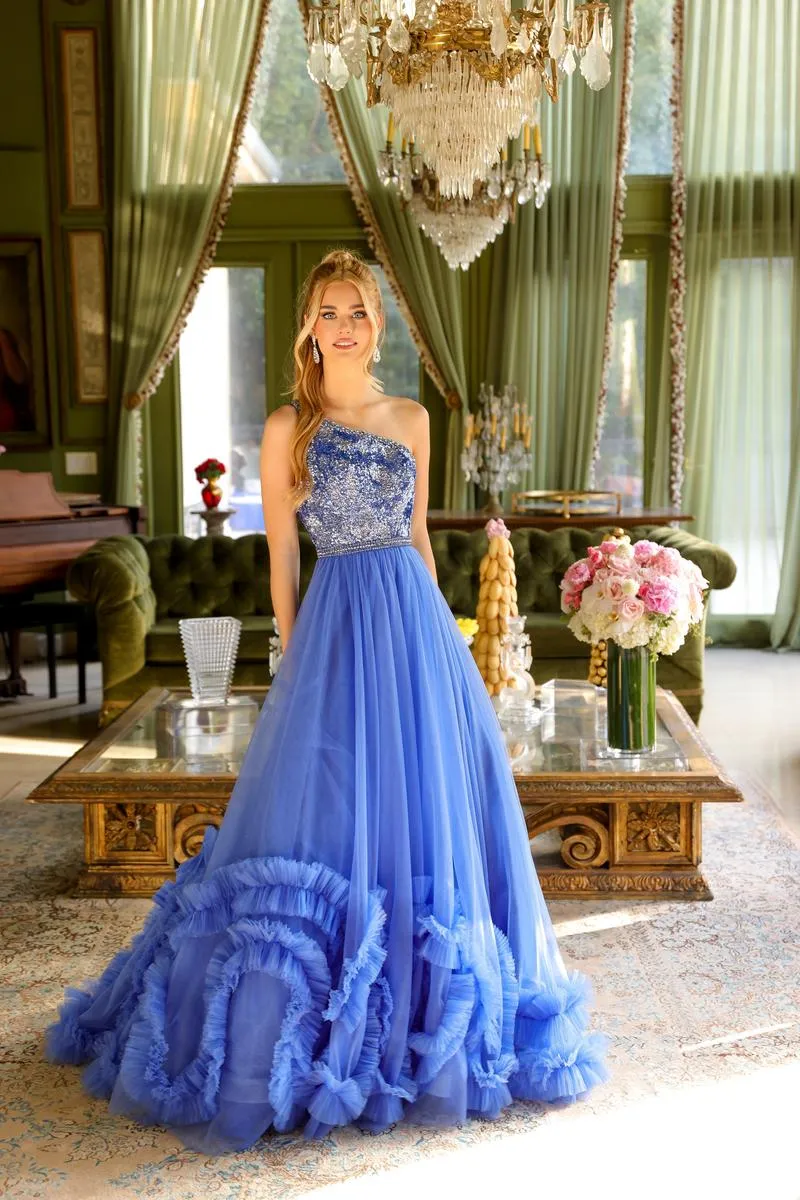 Ava Presley One Shoulder Ruffled Tulle Prom Dress 29527 sold by Terry costa product image thumbnail 3