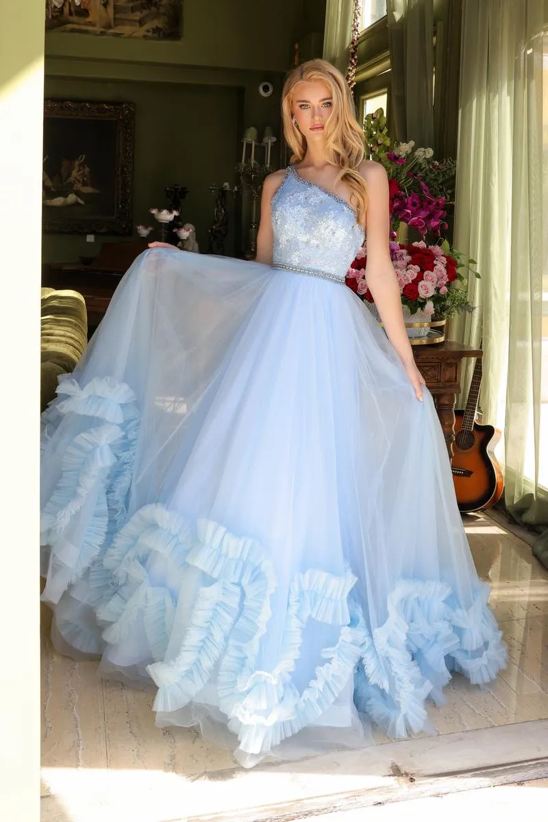 Ava Presley One Shoulder Ruffled Tulle Prom Dress 29527 sold by Terry costa