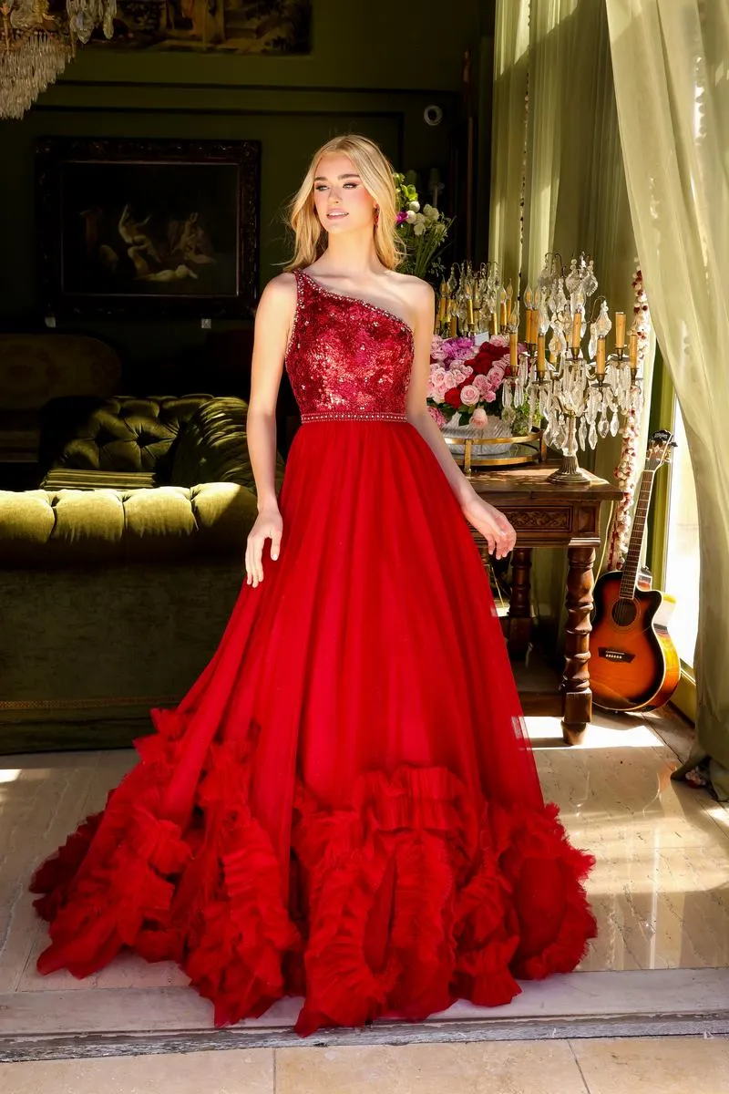 Ava Presley One Shoulder Ruffled Tulle Prom Dress 29527 sold by Terry costa product image thumbnail 5