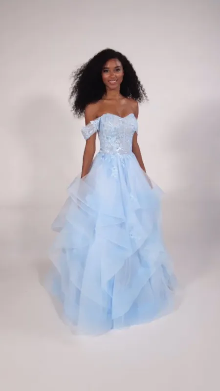 Ellie Wilde Tiered Ball Gown EW34108 made by Mon Cheri