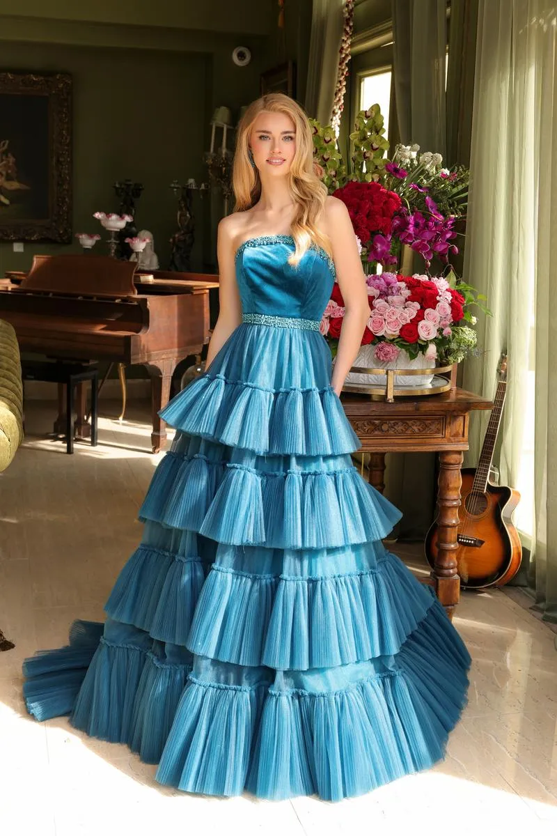 Ava Presley Strapless Tiered Tulle Prom Dress 29529 sold by Terry costa product image thumbnail 3