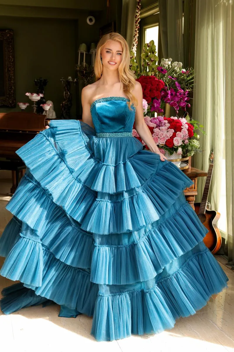 Ava Presley Strapless Tiered Tulle Prom Dress 29529 sold by Terry costa
