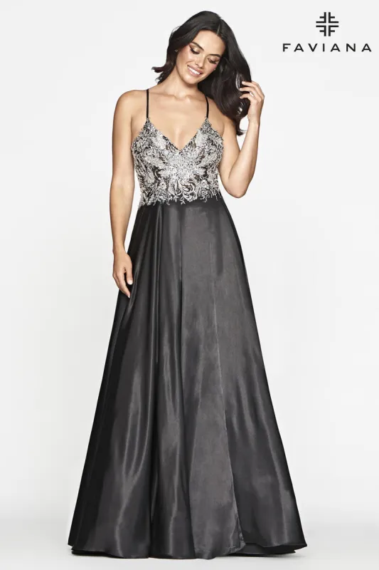Faviana Long Charmeuse A-Line Prom Dress S10537 made by Faviana