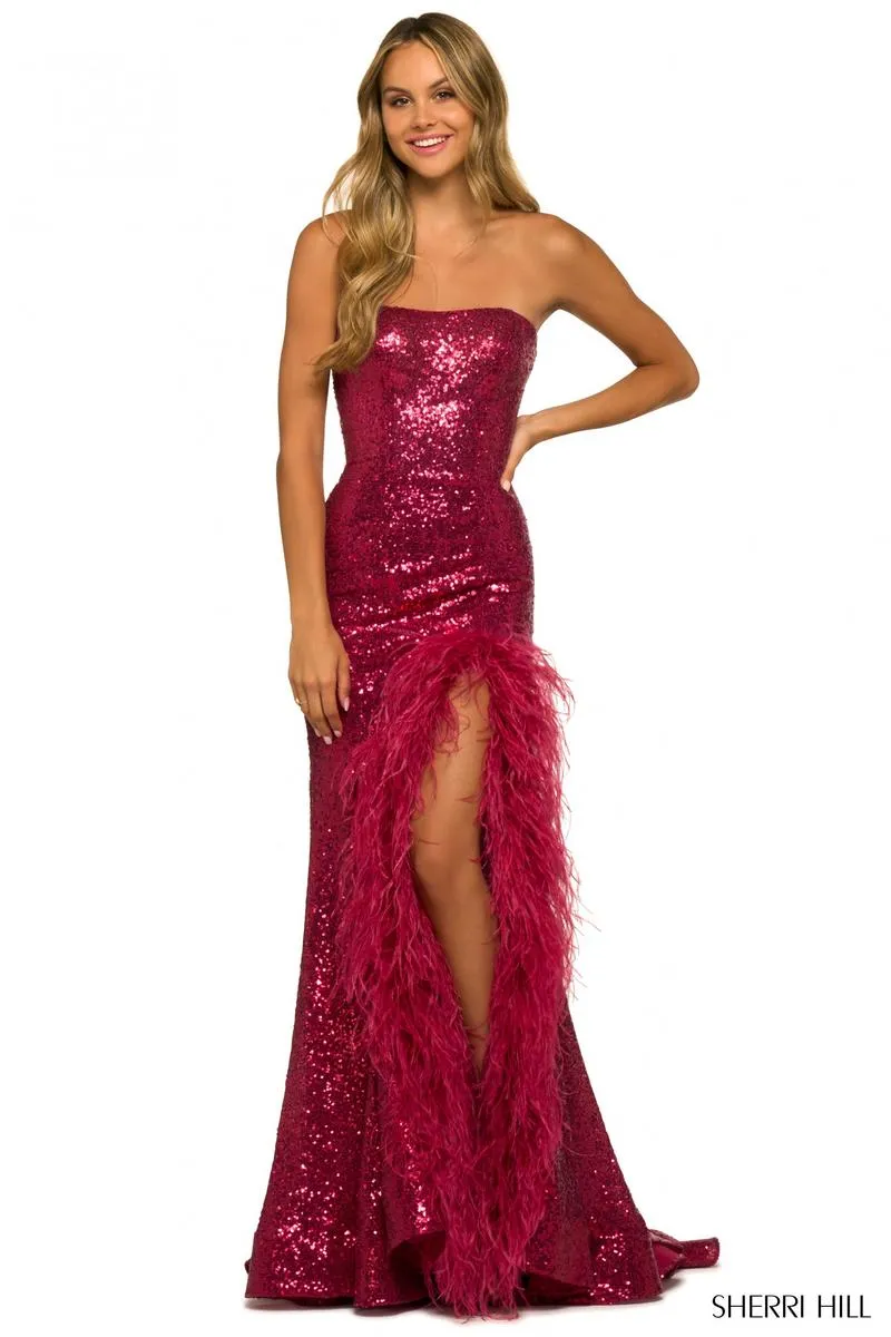 Sherri Hill Long Sequin Feather Dress 55434 sold by Terry costa