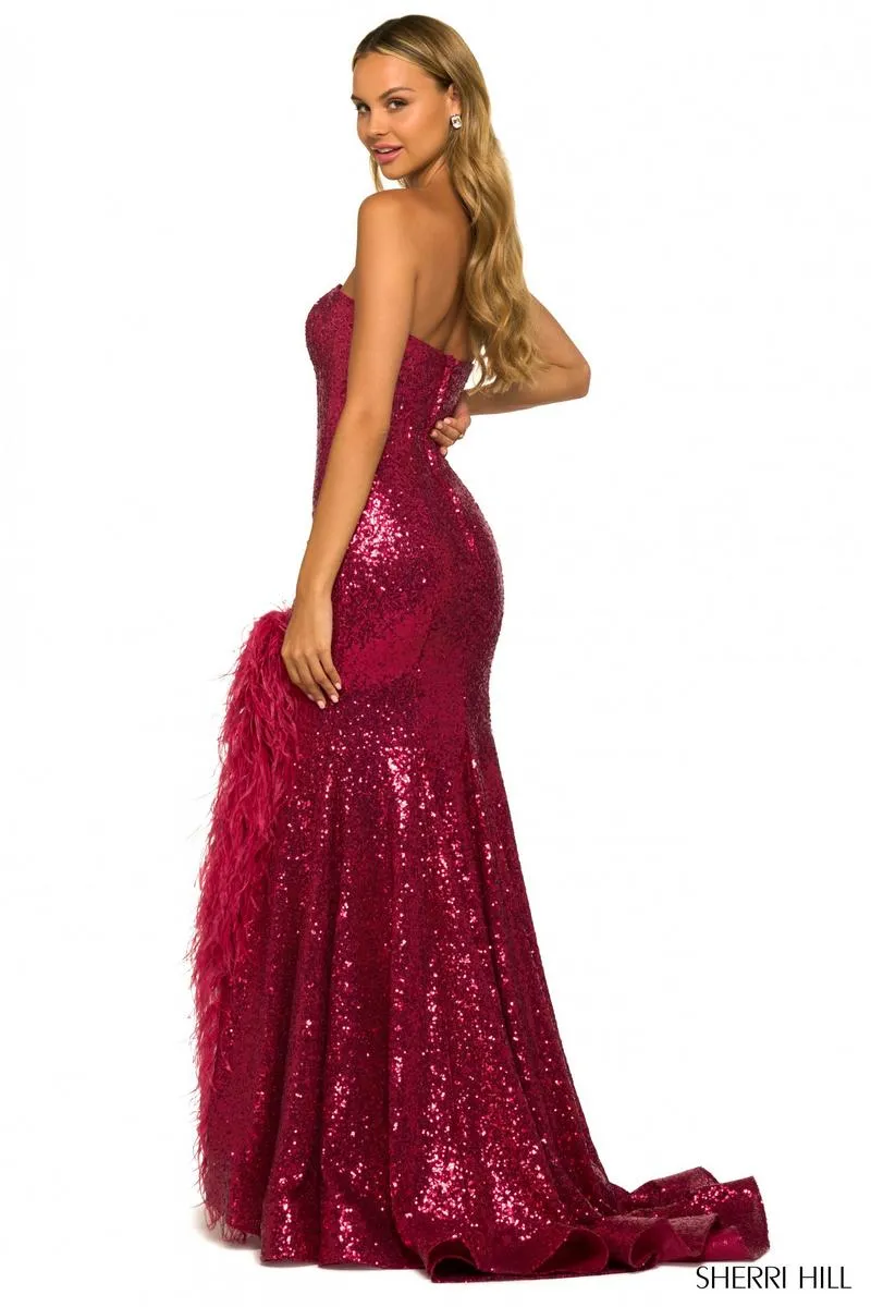 Sherri Hill Long Sequin Feather Dress 55434 sold by Terry costa product image thumbnail 2