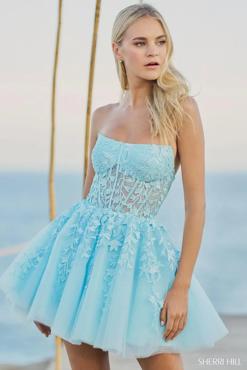 Sherri Hill Strapless Tulle Corset Short Dress 55833 sold by Terry costa product image thumbnail 3