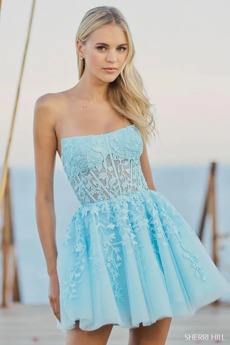 Sherri Hill Strapless Tulle Corset Short Dress 55833 sold by Terry costa