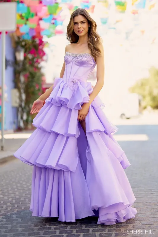 Sherri Hill Corset Ruffle Ball Gown 55957 sold by Terry costa