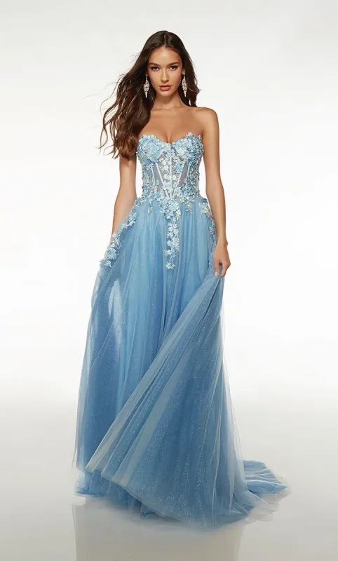 Alyce 3D Floral A-Line Prom Dress 61634 sold by Terry costa
