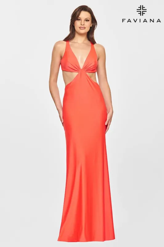 Faviana Long Satin Cut-out Prom Dress S10840 sold by Terry costa
