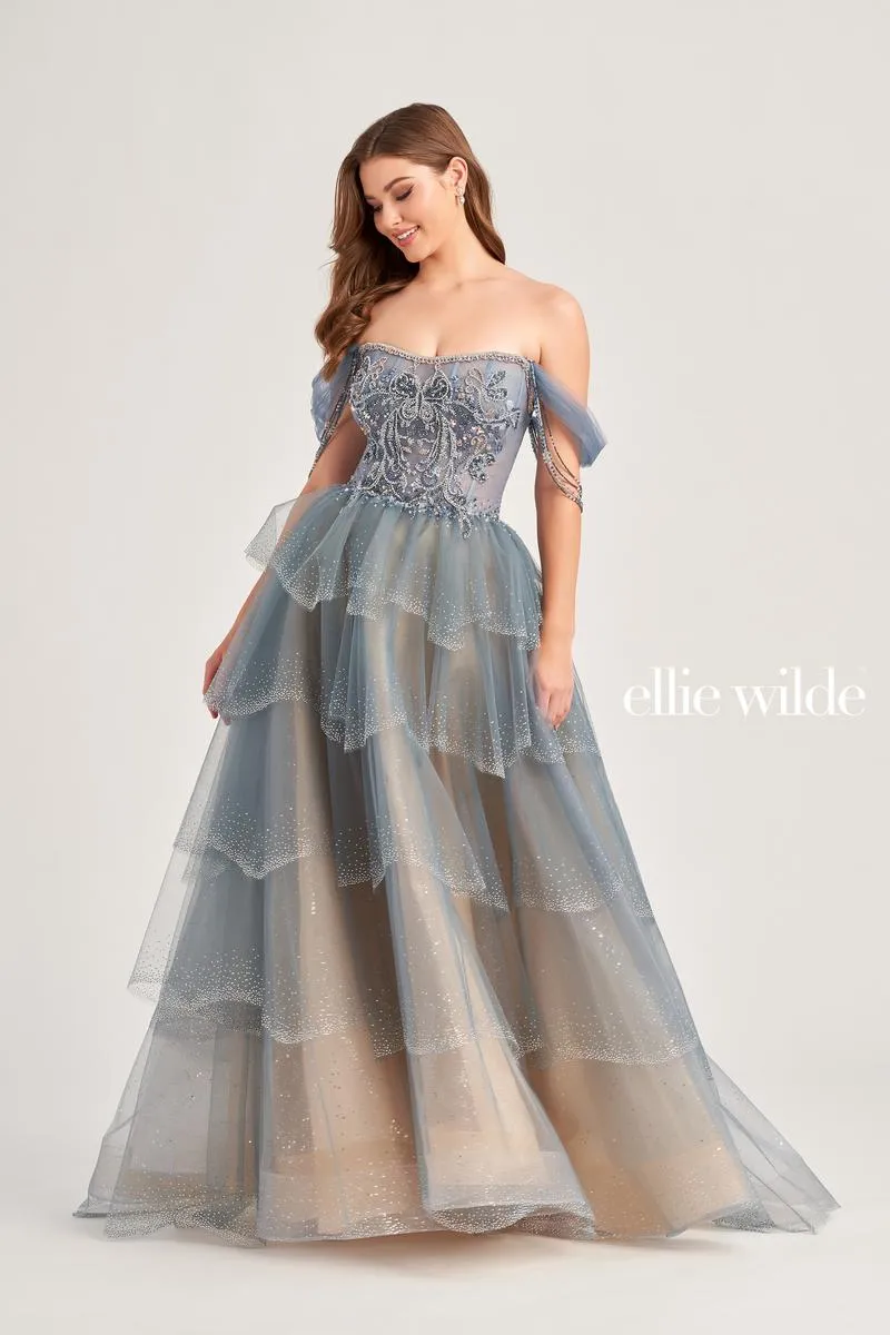 Ellie Wilde Off Shoulder Tiered Skirt EW35040 sold by Terry costa product image thumbnail 2
