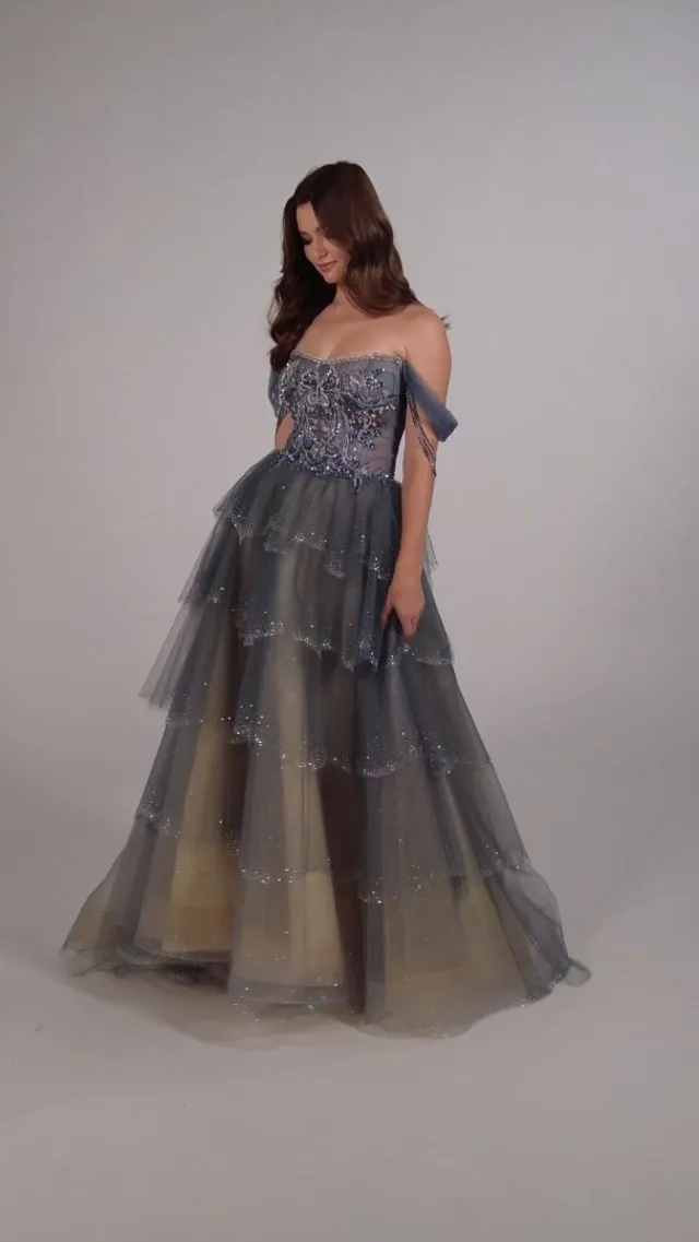 Ellie Wilde Off Shoulder Tiered Skirt EW35040 sold by Terry costa