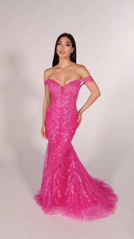 Ellie Wilde Long Off the Shoulder Prom Dress EW34007 made by Mon Cheri