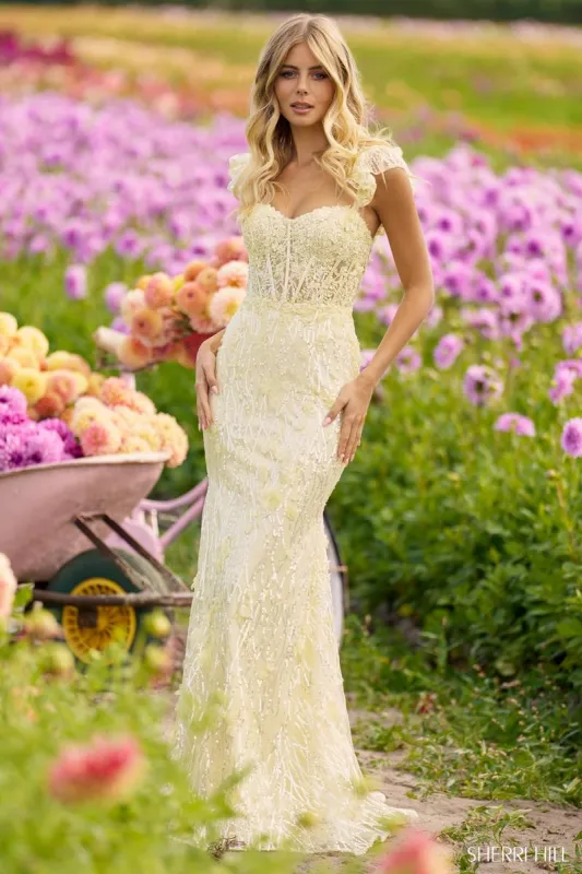 Sherri Hill Fitted Sequin Lace Ruffle Strap Prom Dress 56209 sold by Terry costa