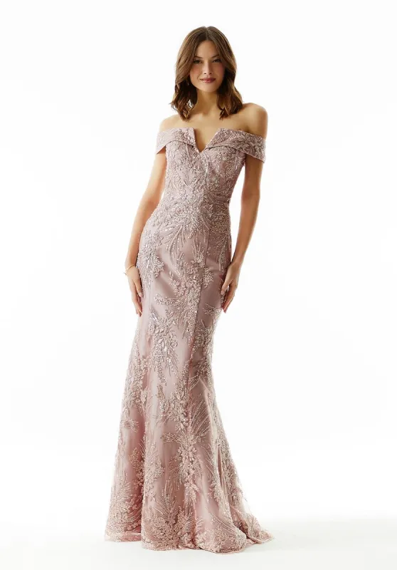 MLNY Madeline Gardner Notch Bodice Evening Dress 73031 made by Terry costa