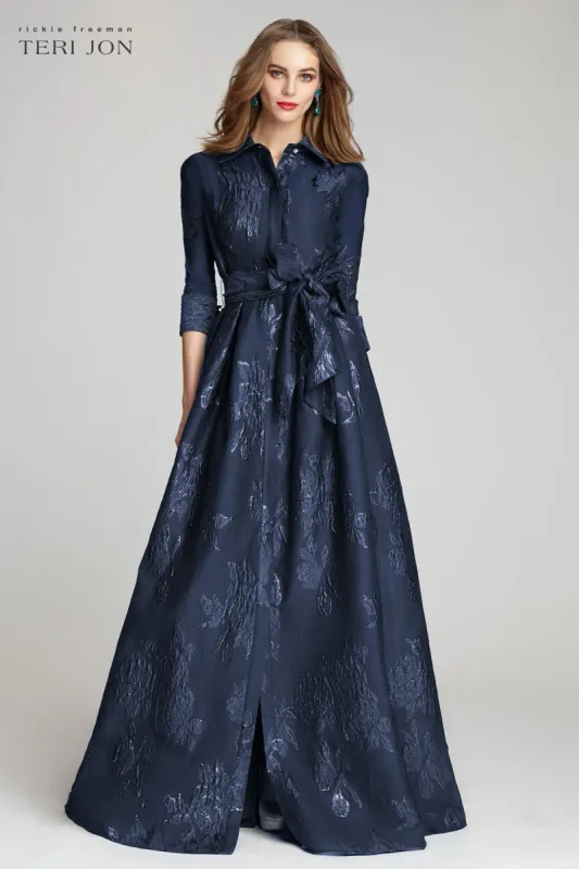 Teri Jon Metallic Jacquard Shirtdress Evening Gown 207015 sold by Terry costa