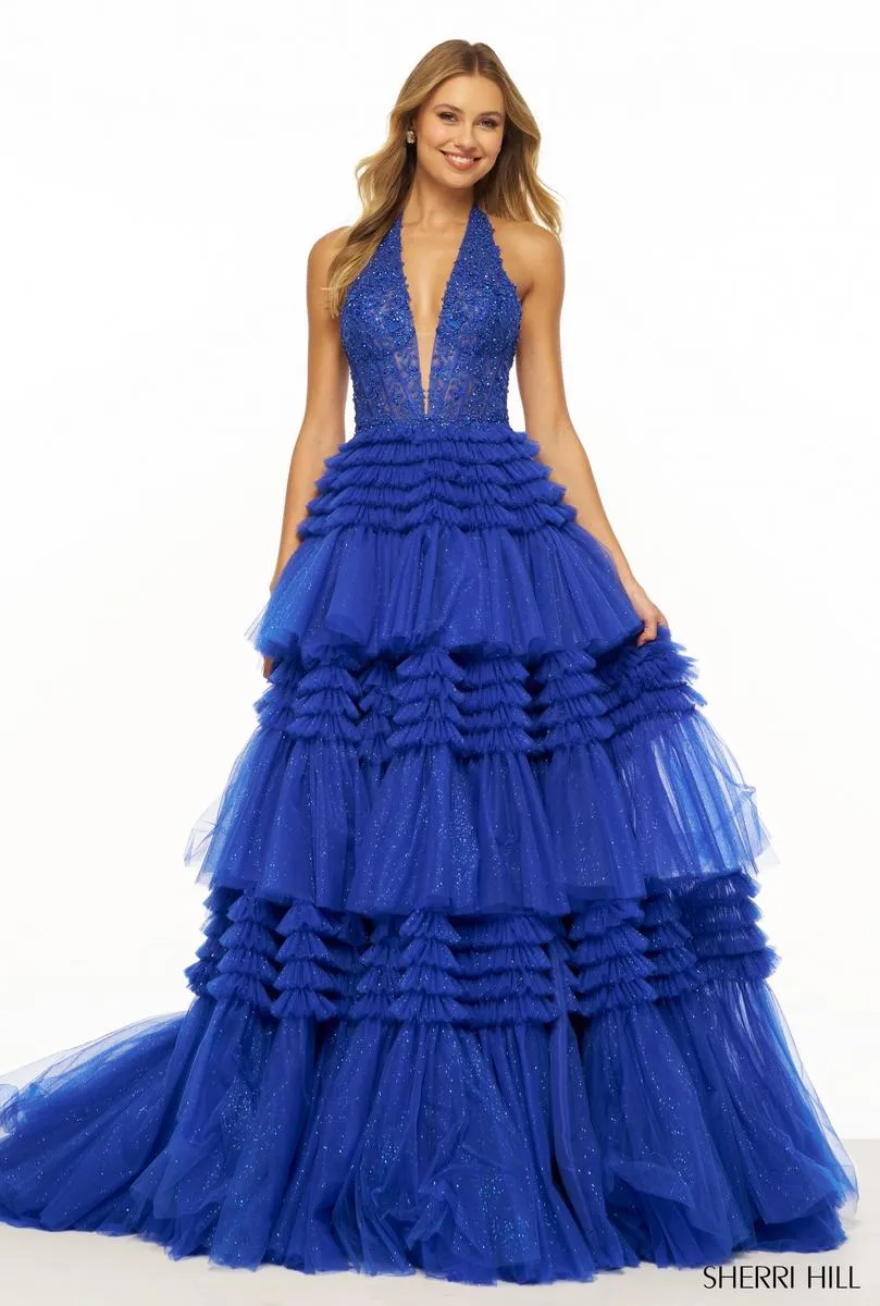 Sherri Hill Tulle Ruffle Halter Prom Dress 56206 sold by Terry costa product image thumbnail 5