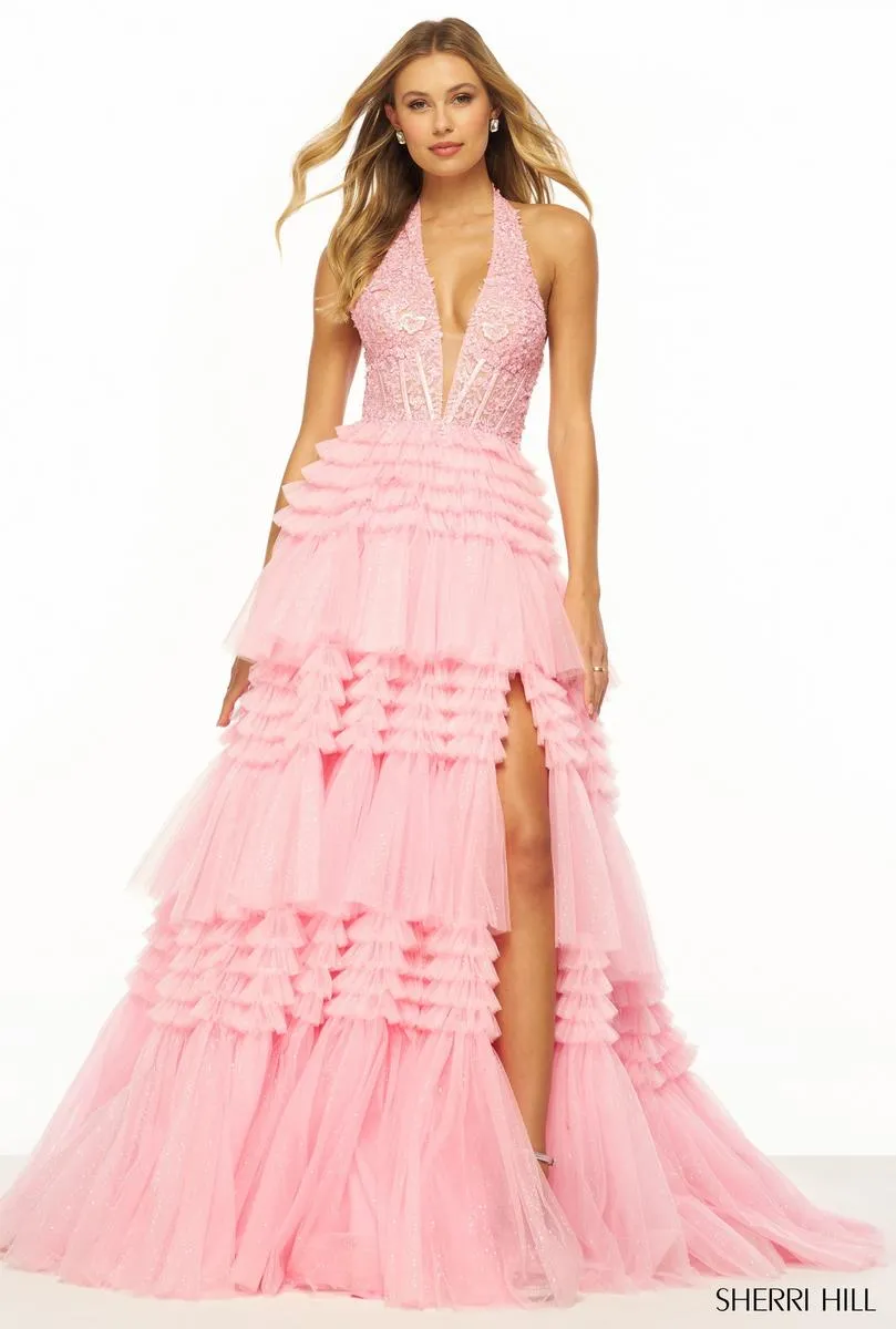 Sherri Hill Tulle Ruffle Halter Prom Dress 56206 sold by Terry costa product image thumbnail 4