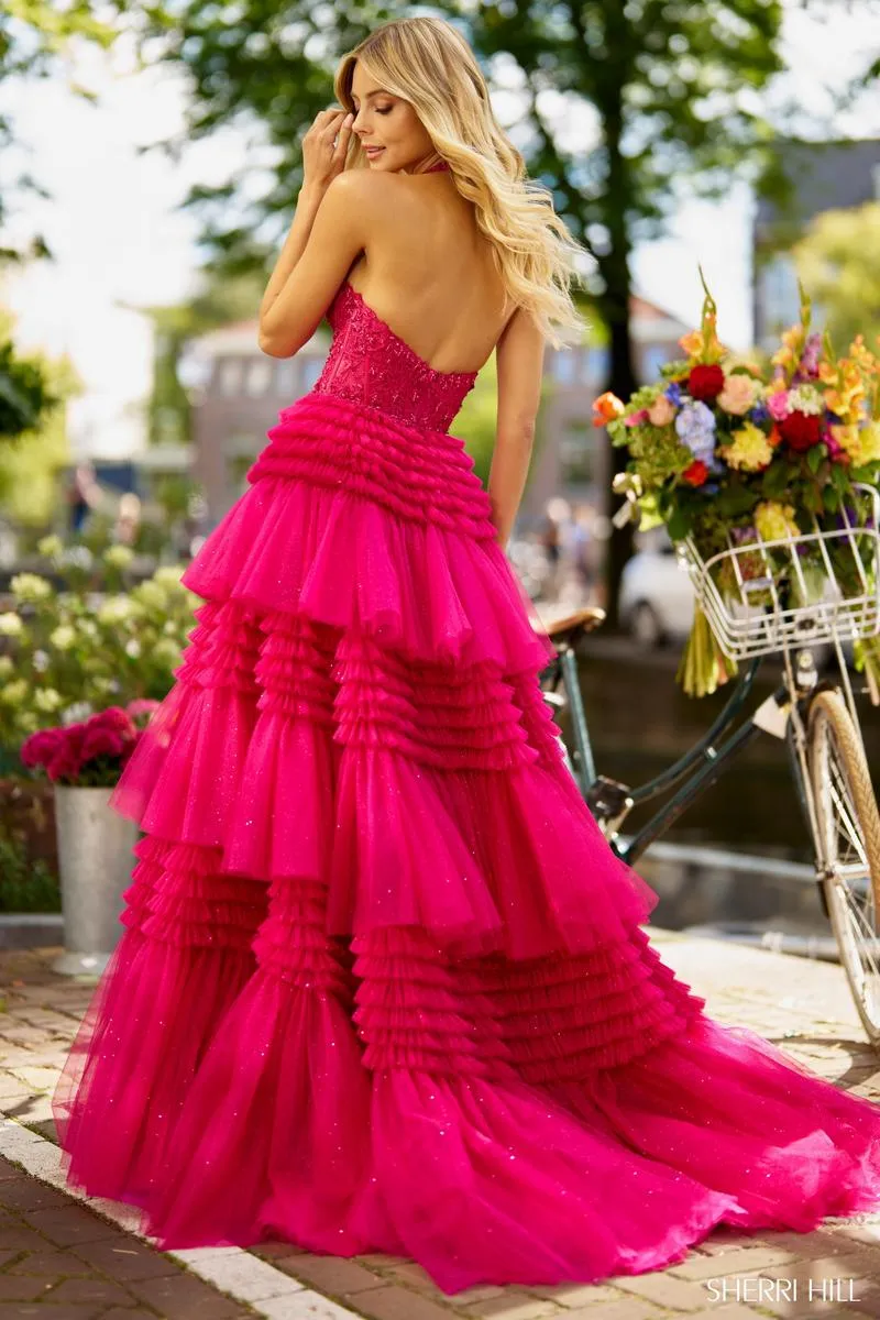Sherri Hill Tulle Ruffle Halter Prom Dress 56206 sold by Terry costa product image thumbnail 2