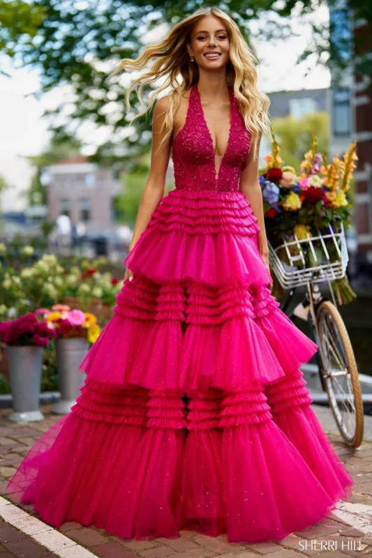 Sherri Hill Tulle Ruffle Halter Prom Dress 56206 sold by Terry costa