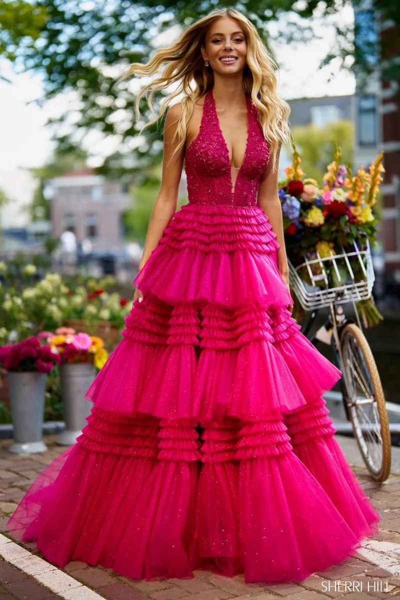 Sherri Hill Tulle Ruffle Halter Prom Dress 56206 sold by Terry costa