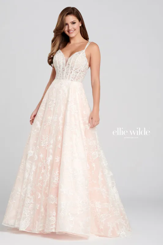 Ellie Wilde V-Neck Lace Ball Gown EW120135 made by Mon Cheri