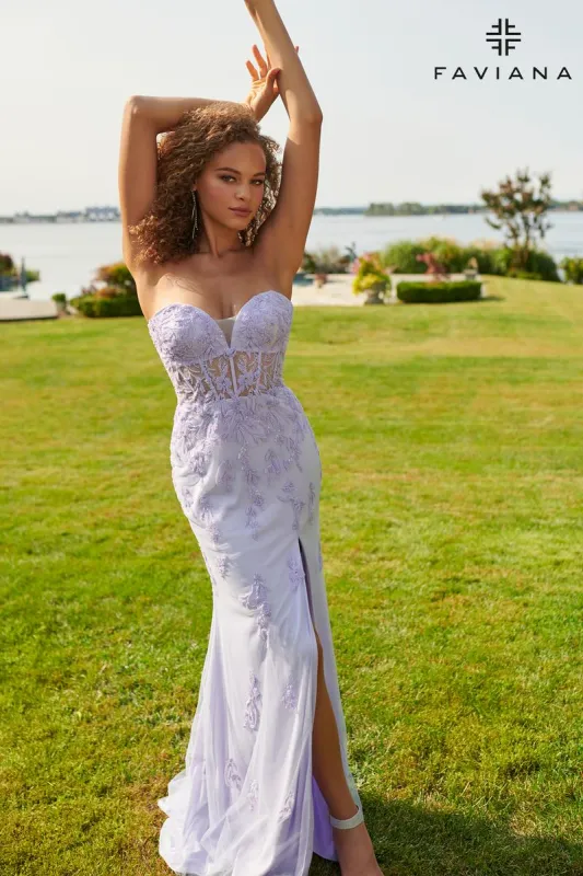 Faviana Long Strapless Corset Lace Prom Dress S10832 sold by Terry costa